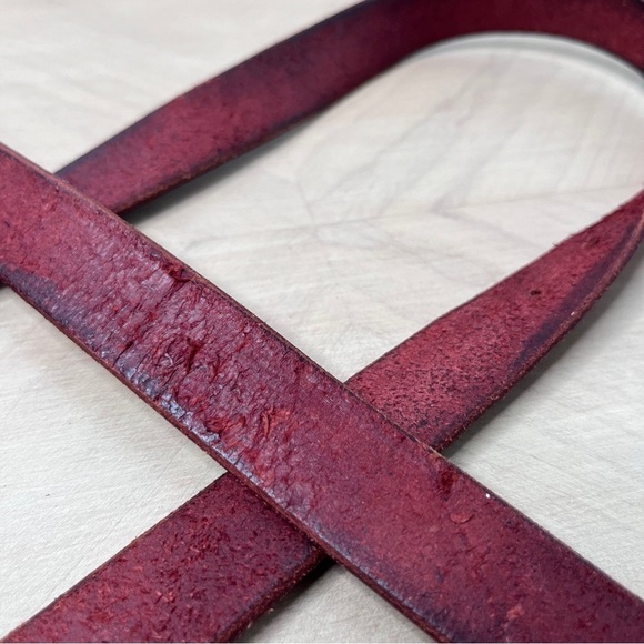 Handmade Brown/Dark Res Leather Belt with Brass Buckle 1” wide Oxblood - Picture 9 of 10